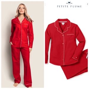 New Petite Plume Cotton Classic Red Flannel Pajama Set Small NWT